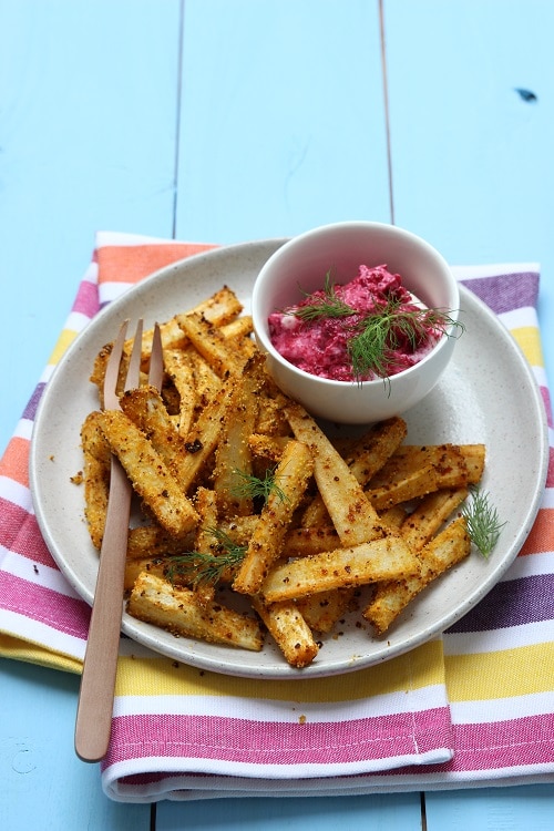 Pastinakenpommes für Babys mit Dip