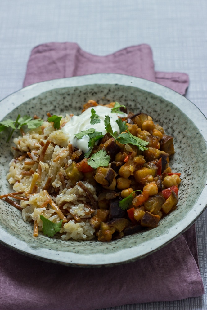 libanesischer Reis mit Auberginen-Gemüse und Baharat von breifreibaby