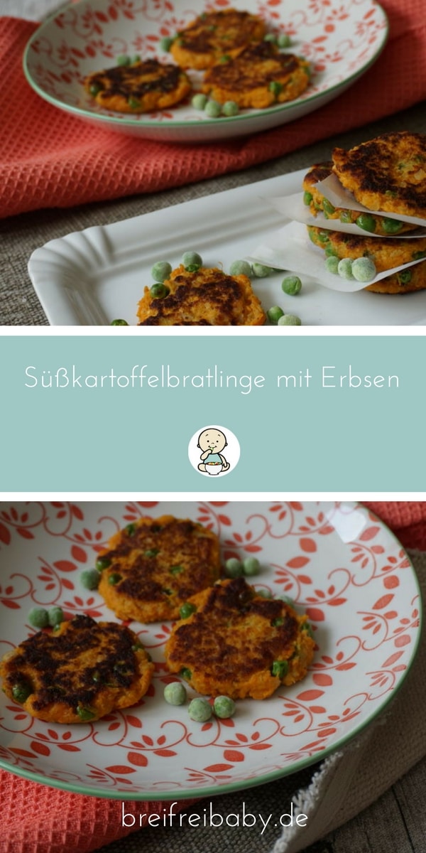 Süßkartoffelbratlinge mit Erbsen