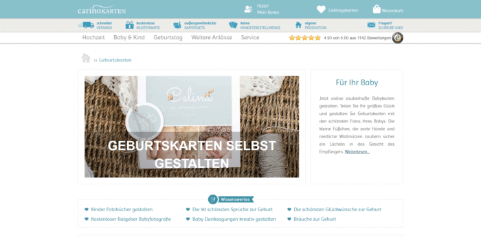 Karten zur Geburt im Internet bestellen