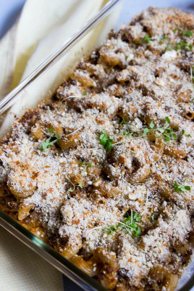 Nudelauflauf Rezept vegan für Kinder mit Linsen